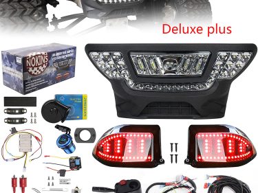 NOKINS Deluxe Plus LED Light Kit for Club Car Precedent Electric & Gas 2004-UP,Tempo Golf Cart ,Mechanical Brake Switch,20A DC Converter Regulator,Time-delay Relay,USB Charger,Snail Horn,Low/High Beam,DRL,Upgrade Bumper Headlight,Scanning Turn Taillights with Sequential Turn Signal Operation