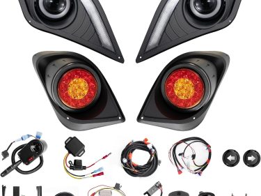 NOKINS Deluxe Plus LED Light Kit For Yamaha Drive2 Golf Cart, Mechanical Brake Switch,DC Converter Regulator,USB Charger,Time-delay Relay,Turn Signal Tail Light,Snail Horn, Low/High Beam