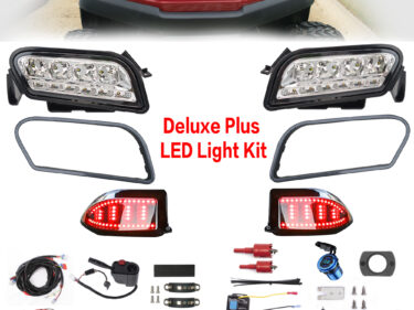 NOKINS Deluxe Plus LED Light Kit for Club Car Tempo/Onward Golf Cart,Mechanical Brake Switch,20A DC Converter Regulator,Time-delay Relay,USB Charger,Snail Horn,Low/High Beam,DRL,Scanning Turn Taillights with Sequential Turn Signal Operation