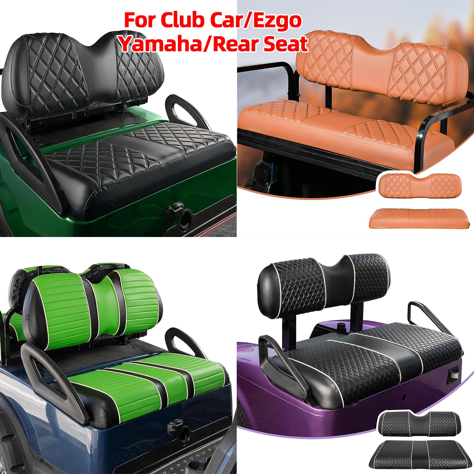 NOKINS Seat Cover for Club Car/Ezgo/Yamaha/Rear Seat, No Staplers/Nails Required, Golf Cart Vinyl Slip-on Diamond Seat Cover (options of colors and brands together in this link)