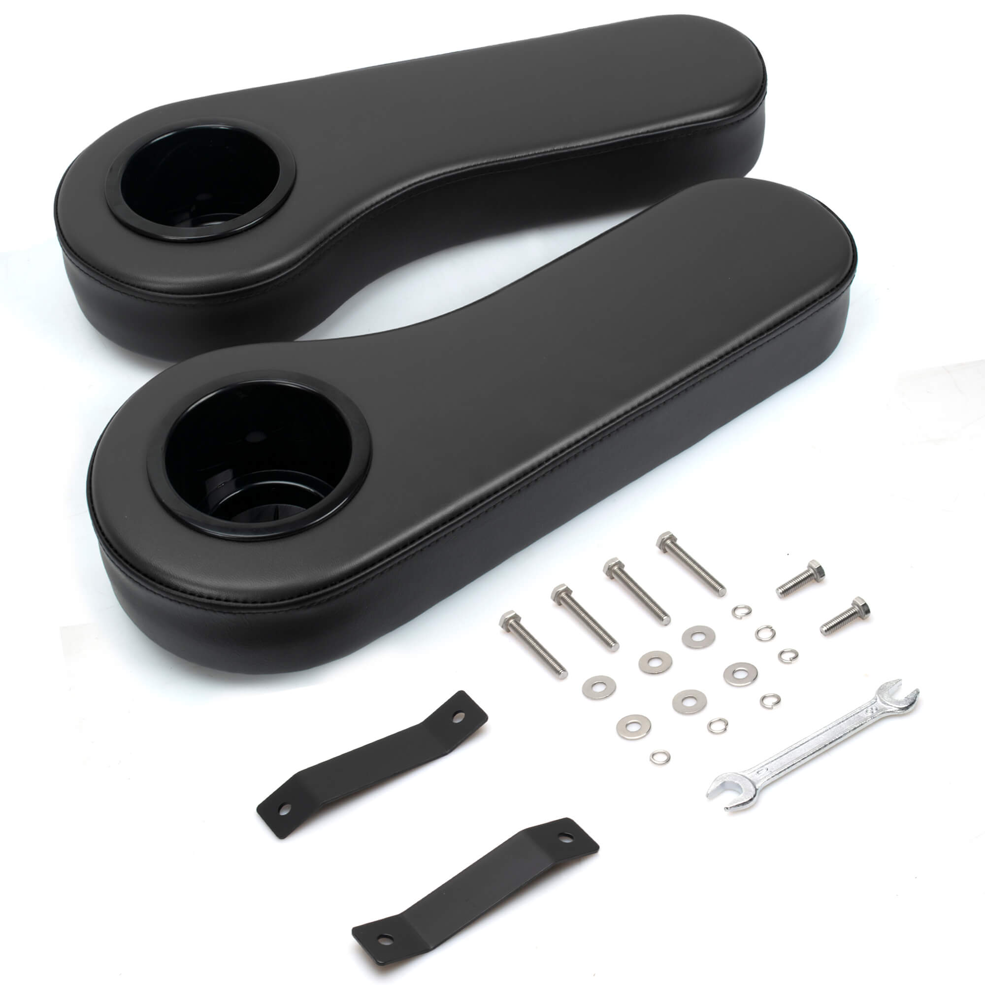 NOKINS Drilling Armrest for Club Car EzGo Yamaha Golf Cart Rear Seat Kit, with Cup Holder. Need to Drill (Fits 1 Inch Square Tube)