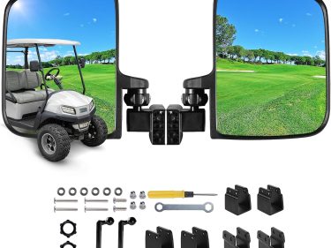 NOKINS No Drilling Folding Side Rearview Mirrors HD Glass for Golf Cart Club Car EZGO and Yamaha Golf Cart Folding Mirror (for 3/4″ or 1″ square pipe)