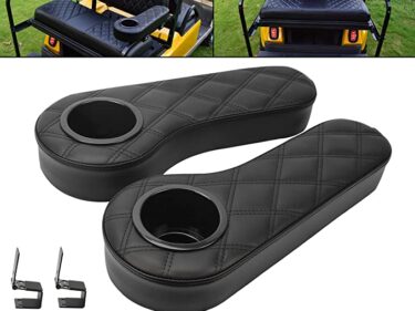 NOKINS Foldable/Flip Armrest with Cup Holder, No Drilling Required, Golf Cart Folding Flip Hinged Armrest, Inward Mount, for Club Car EzGo Yamaha Back Seat Kit (Fits 1 Inch Square Tube)