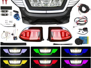 NOKINS Colorful LED Light Kit for Club Car Precedent Electric & Gas 2004-UP,Tempo,Mechanical Brake Switch,20A DC Converter Regulator,Time-delay Relay,USB Charger,Snail Horn,Low/High Beam,DRL,Upgrade Bumper Headlight,Scanning Turn Taillights with Sequential Turn Signal Operation ( 7 Solid Colors,Pls Check Video Below)