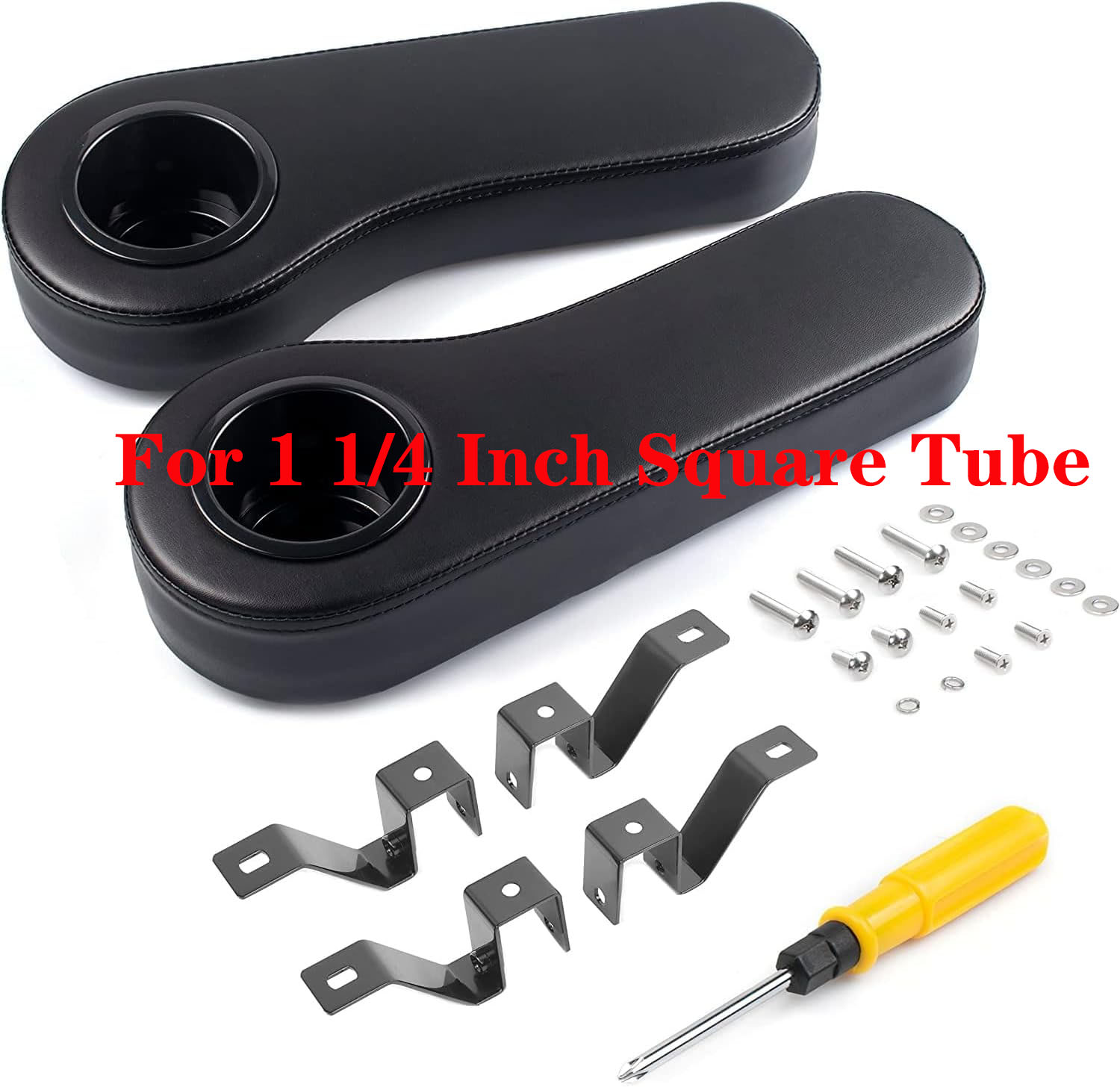 NOKINS 1 1/4'' No Drilling Armrest for Club Car EzGo Yamaha i40 i40L Advanced EV Golf Cart Rear Seat Kit, No Drilling Required, with Cup Holder (Fits 1 1/4 Inch Square Tube)