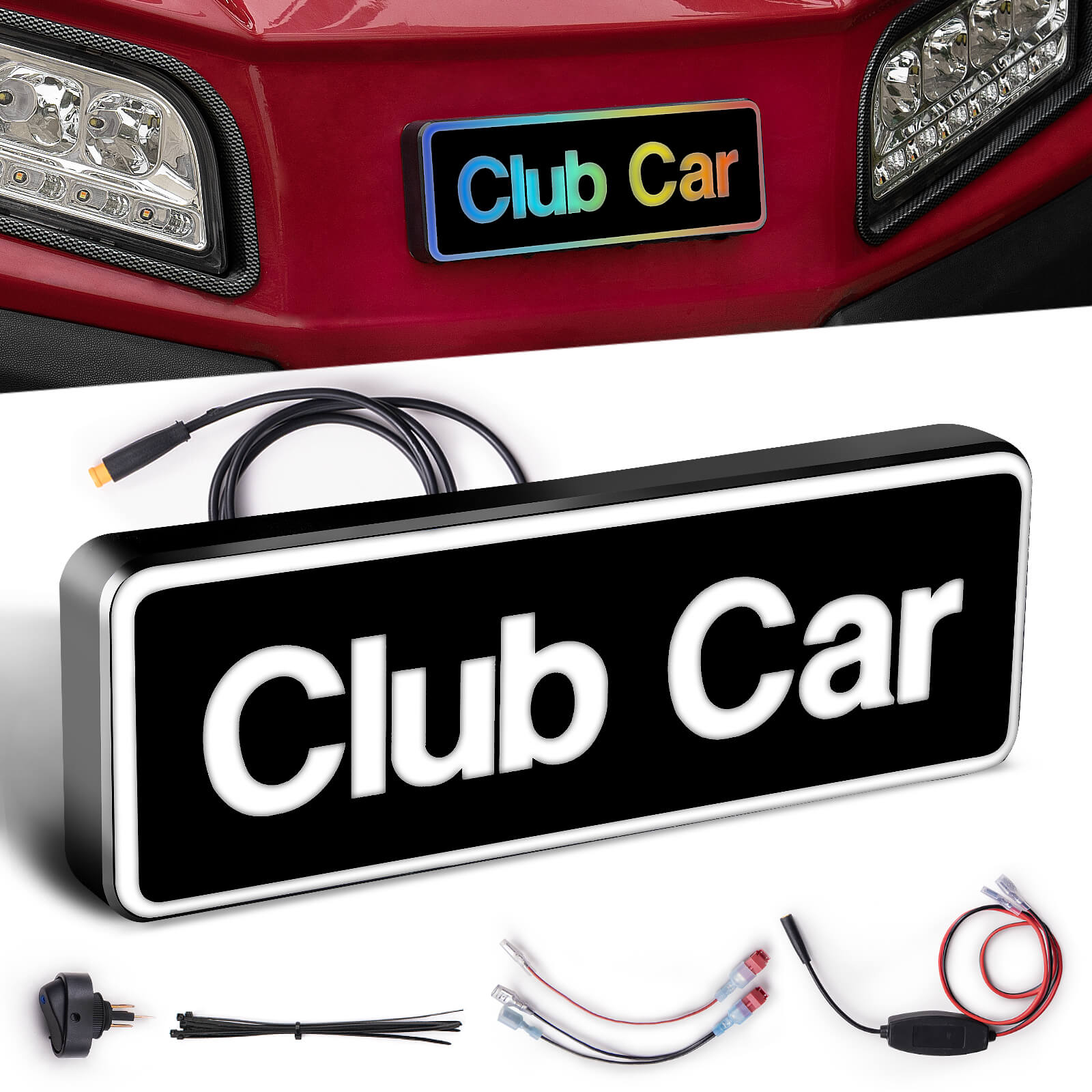 NOKINS Front Name Plate for Club Car Tempo/Onward Premium Golf Cart Models, Magic Color Replace OEM 102883602, 47614573001, 7.87"×2.75" Emblem