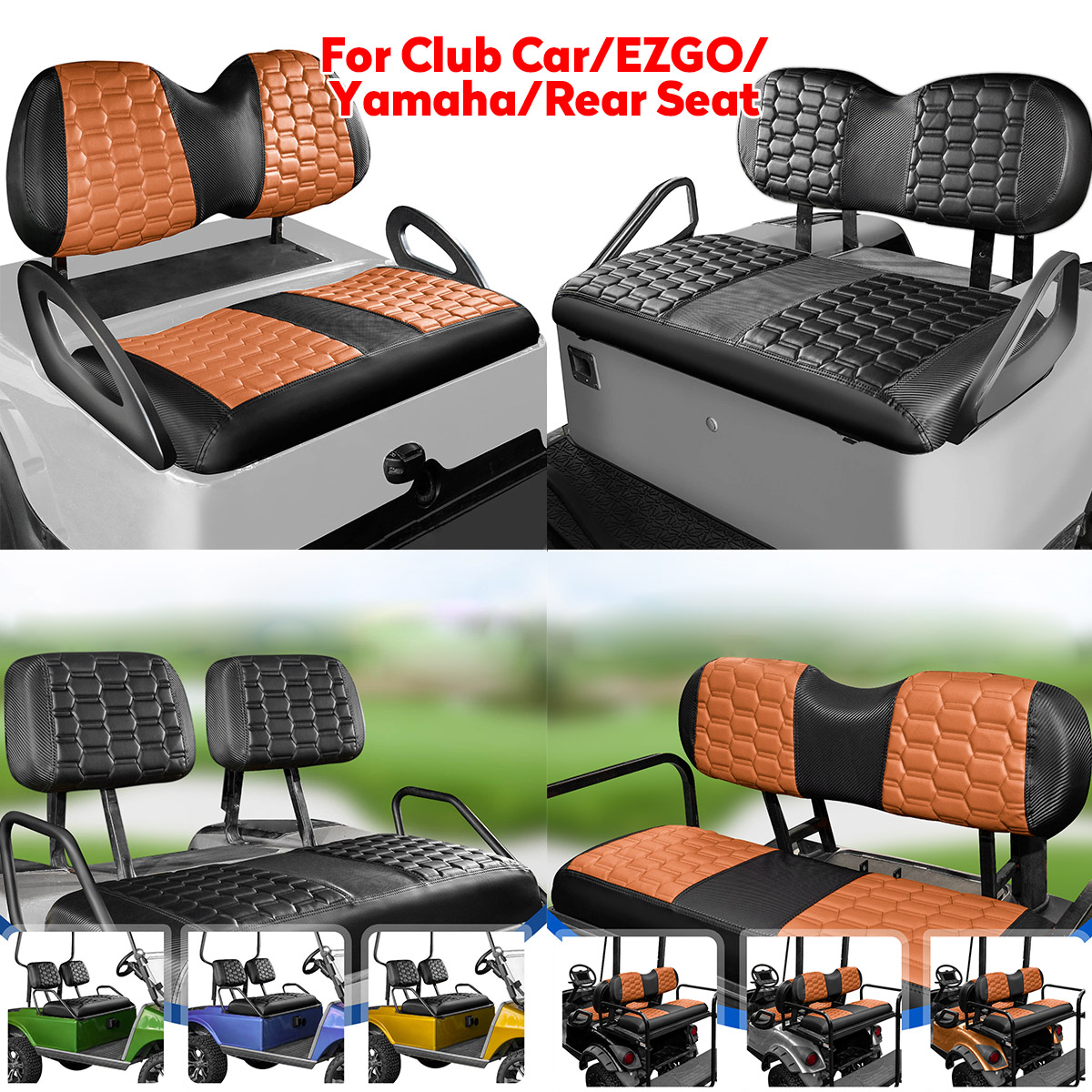 NOKINS Seat Cover for Club Car/Ezgo/Yamaha/Rear Seat, No Staplers Required, Golf Cart Vinyl Slip-on Diamond Seat Cover (options of colors and brands together in this link) Carbon Fiber Hexagon