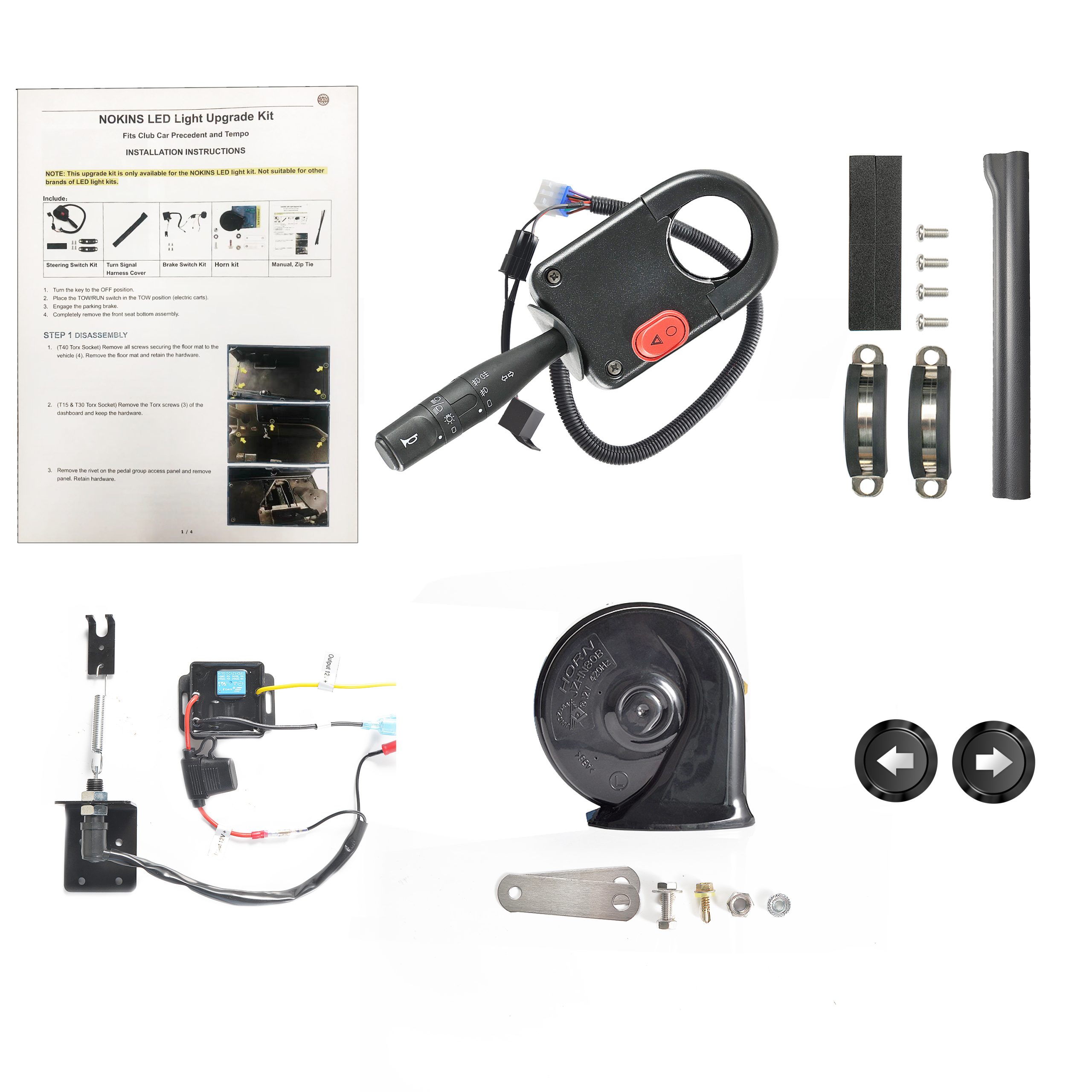 NOKINS Upgrade Kit for NOKINS Basic Tempo/Onward Light kit ONLY,  Turn Signal Switch Kit, Brake Switch Kit, Horn, Wire Cover, Turn Signal Indicator, Installation Instructions