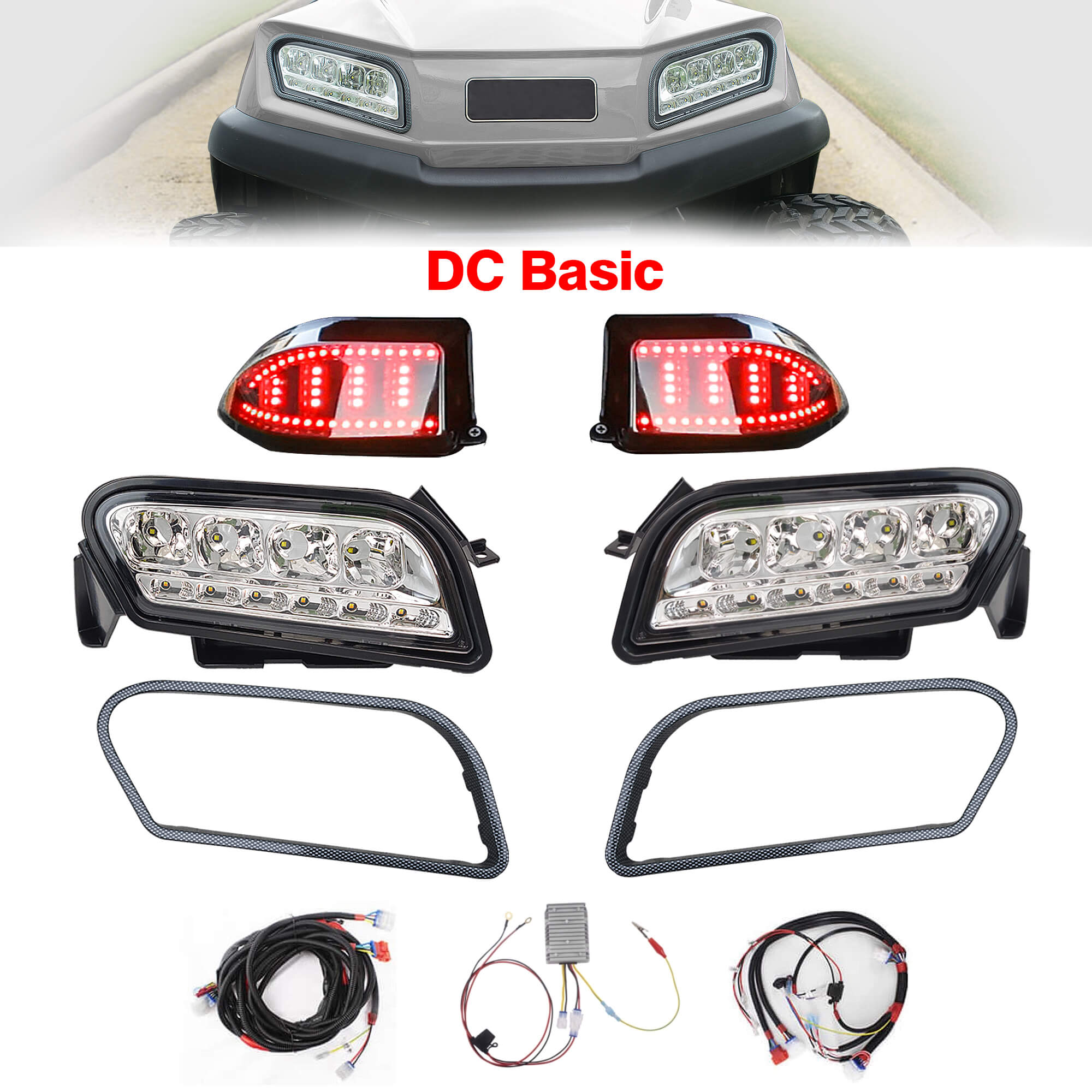 NOKINS DC Basic LED Light Kit for Club Car Tempo/Onward Golf Cart, Voltage Reducer, Daytime Running Light, Low Beam, Easy to Upgrade