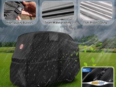 NOKINS 420D Waterproof 2+2 Specialized Golf Cart Cover,Oxford Fabric Cover Fit for Most Standard 2+2 Seater Golf Cart EZGO, Club Car, Yamaha, Protects Your Car from Wind and Rain,Black