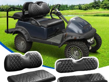 Front and Rear Seat Cover for Club Car Precedent/Tempo Golf Cart Full Set 4pcs NOKINS(Black with black stitching)