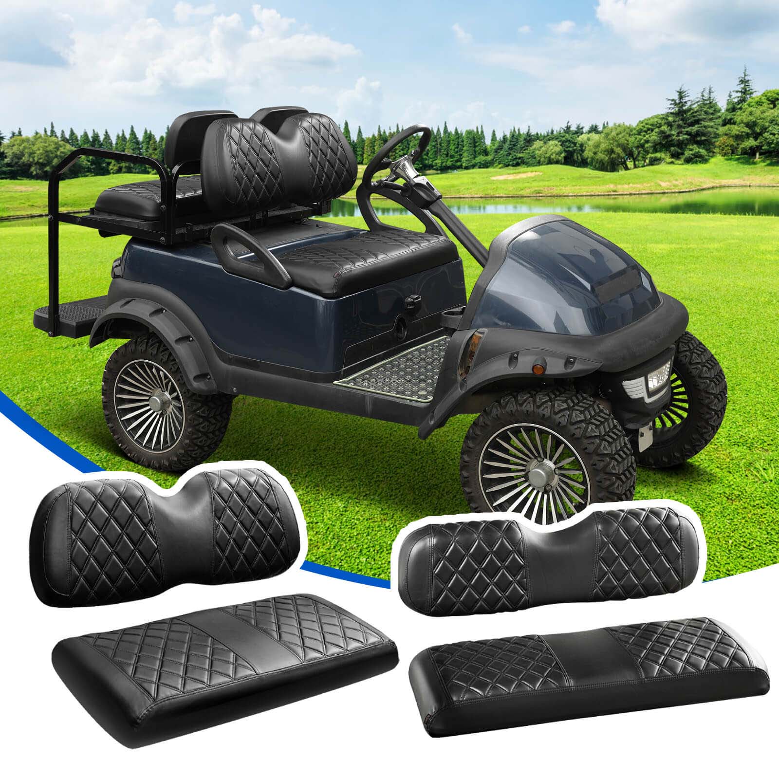 Front and Rear Seat Cover for Club Car Precedent/Tempo Golf Cart Full Set 4pcs NOKINS(Black with black stitching)