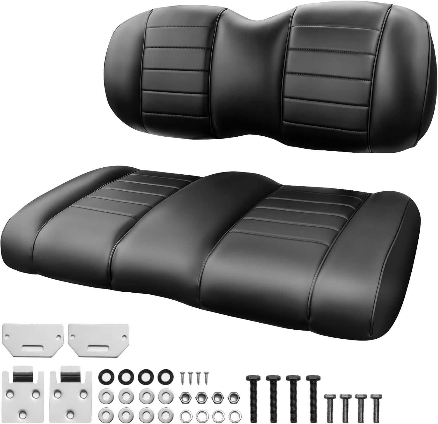 Premium Front Seat Cushion Kit Fit for EZGO TXT/RXV Golf Cart Seat, Front Seat Back & Seat Bottom Cushion Assembly Kit (OEM Style Black)