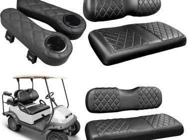 Front&Rear Seat Cover&Flip-Up Armrest Kit with Cup Holder for 1" Square Tube Club Car Precedent Golf Cart Standard Seat Cushion